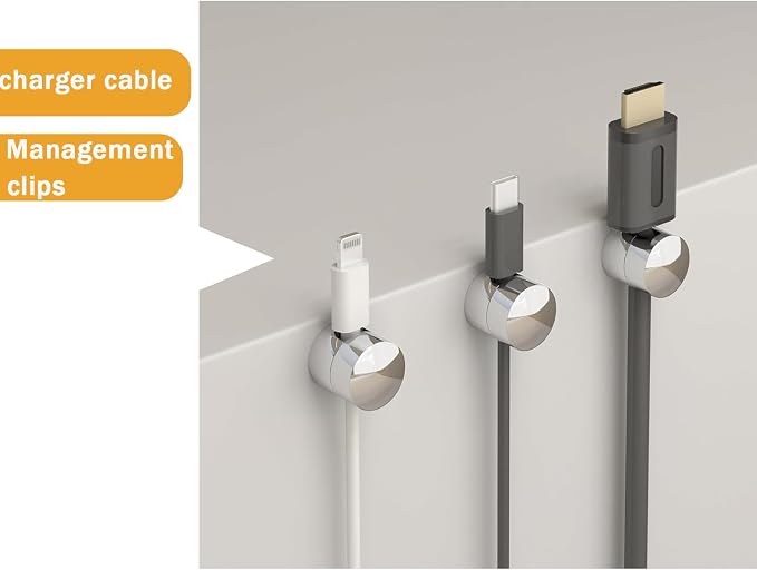 6 Sets Charger Cord Holder Stick on, Silver Metal Adhesive Cable Management Clips,Adjustable Phone Cable Anchor Holders,Wire Organizer for Desk, Wall, Home, Office, nightstand, Dresser, Chandelier