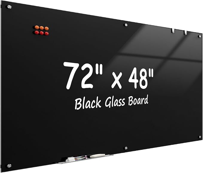 MaxGear 72" x 48" Glass Whiteboard Wall Mounted for Office Home Classroom | Magnetic Glass Dry Erase Board, Tempered Glass, Steel Backed, Non-Porous Surface, Frameless Design, Hardware Included