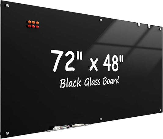MaxGear 72" x 48" Glass Whiteboard Wall Mounted for Office Home Classroom | Magnetic Glass Dry Erase Board, Tempered Glass, Steel Backed, Non-Porous Surface, Frameless Design, Hardware Included