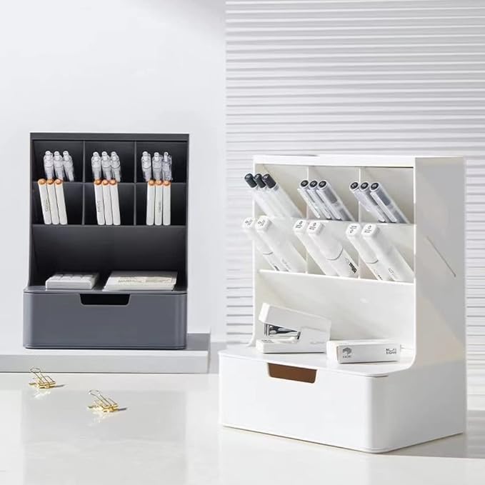 Desk Organizer with Drawer Pencil Organizer for Desk Office Organization Desktop Stationary Organizer for School Home Office Art Supplies