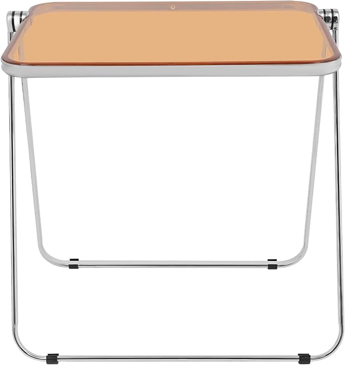 Folding Table, Clear Foldable Side Table & Tiny Desk for Home Office - No Assembly Required Small Computer Desk with Sturdy Metal Frame, for Living Room, Bedroom, Small Spaces