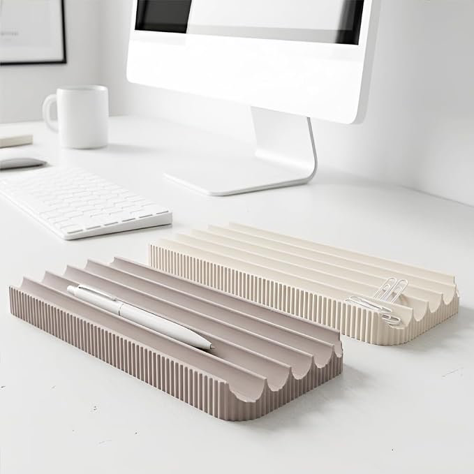 Ribbed Desk Pen Tray Minimal Decorative Organizer for Pens and Small Accessories (OFFWHITE)