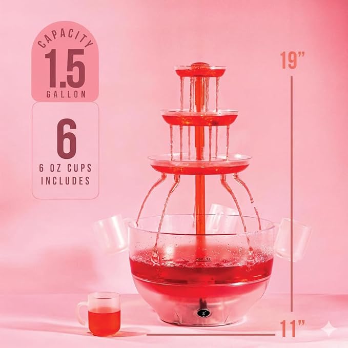 Kusini Drink Fountain for Parties - 1.5 Gal, 3 Tier Punch Bowl Drink Tower, LED Base, 6 Reusable Cups - Drink Dispenser Machine for, Juice, Punch, Pani Puri Fountain for Party Hosting Supplies