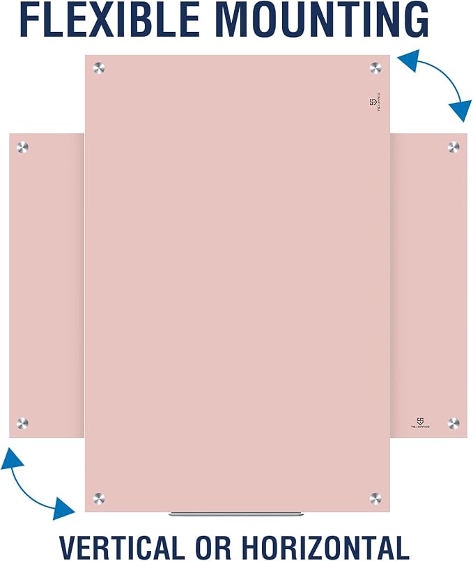 TSJ OFFICE Glass Dry-Erase Board - 36 x 24 Inches Wall Mounted Magnetic Whiteboard, Large Frameless Glass White Board for Office, Home & School, Pink