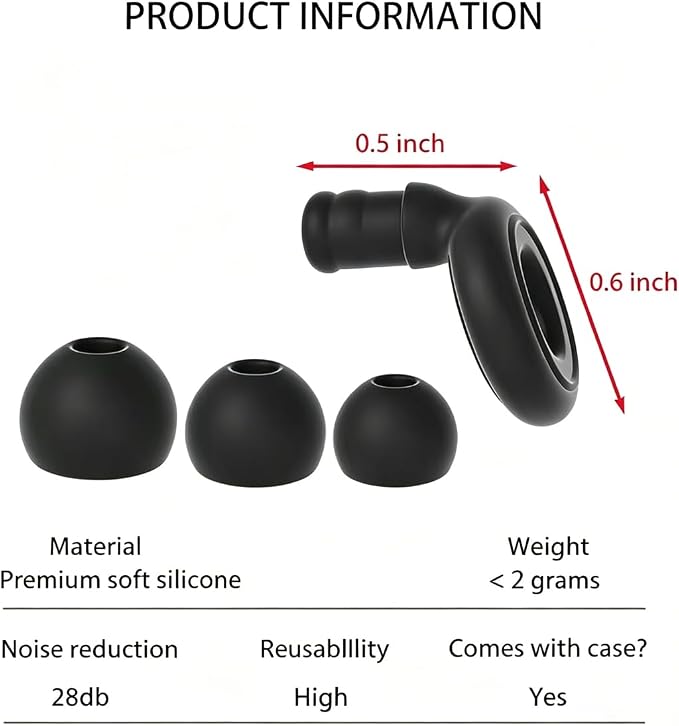 Reusable Noise Reduction Silicone Ear Plugs, Ultra-Comfy Earplugs with 4 Size Eartips and Case, 17-30dB Hearing Protection for Sleep, Concerts, Work, Travel & Noise Sensitivity