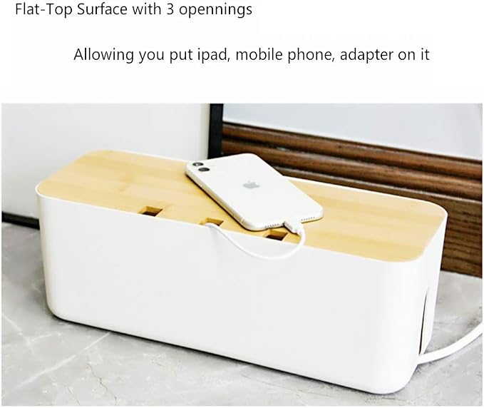 Cable Management Box| Power Stripe Organizer|Cord Organizer Box| Hide and Conceal Power Strips and Electrical Cords from TVs, Computers, and Desks| Keep Pets Safe (White Large)