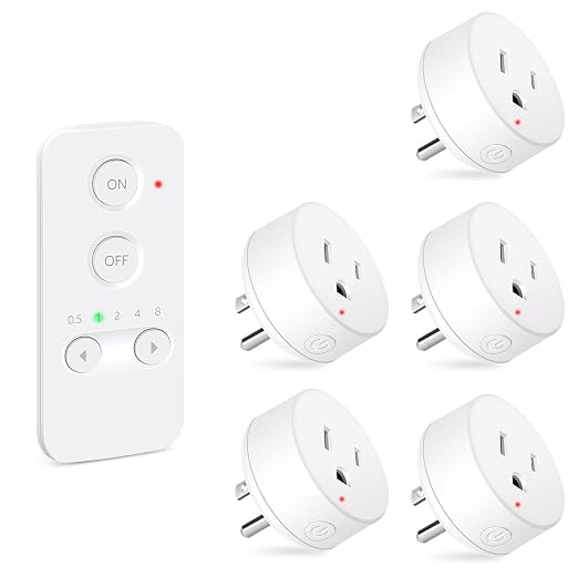 NineLeaf Remote Timer Switch, 500FT Long Range Wireless Plug in Light Switch, Easy Setup Remote Outlet, Programmable On/Off Control for Fans, Lights, Household Appliances,1Remote 5Outlets