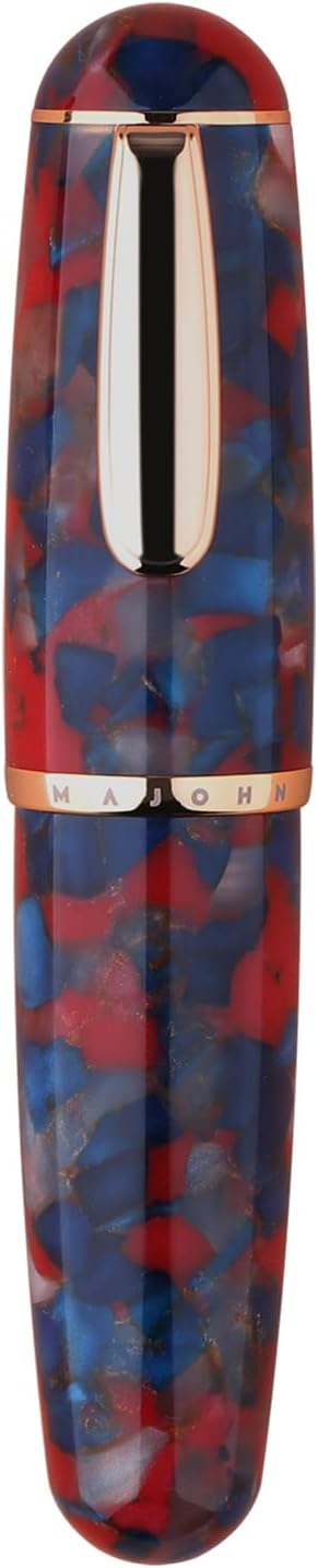 Majohn Q1 Fountain Pen Extra Fine Nib Blue Red Acrylic, Little Fat Man Eyedropper Filling Pocket Pen Large Capacity