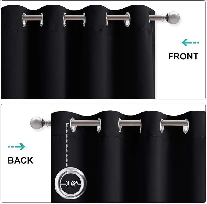 NICETOWN Sound Blocking Black Out Curtains for Nursery Bedroom, Full Blackout Noise Preventing Thermal Insulated Drapes, Noise Barrier Privacy Panels for Kicthen/Cafe (Black, 42" Wide x 63" Long)