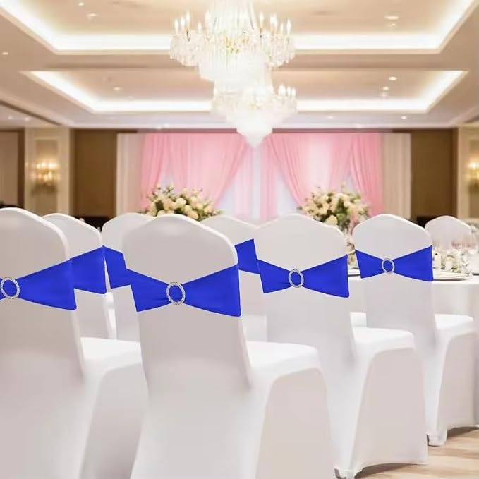 Tvoip 10PCS Chair Cover Stretch Band with Buckle Slider Sashes Bow Wedding Banquet Chair Decoration (Royal Blue)