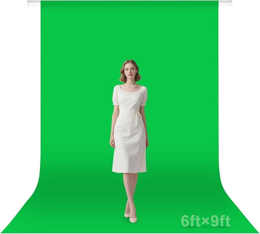 Green Screen Backdrop, 6×9FT Photography Chromakey Greenscreen Background Sheet for Zoom Meeting, Polyester Fabric Cloth Curtain for Photo Video Studio, Party, Live Streaming, Photoshoot