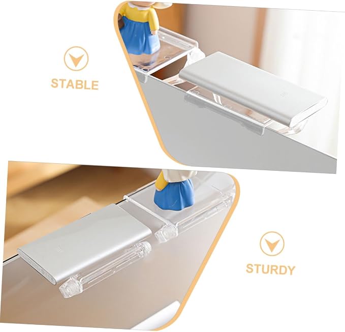 SOLUSTRE Sturdy Plastic Tv Top Storage Bracket Desk Shelving for Top of Desk No Drill Over Monitor Shelf Router Use Shelf