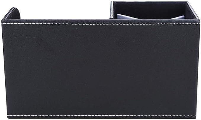 KINGFOM Desk Organizer Office Supplies Caddy Pu Leather Multi-function Storage Box Pen/Pencil,Cell phone, Business Name Cards Remote Control Holder with Small Drawer Black