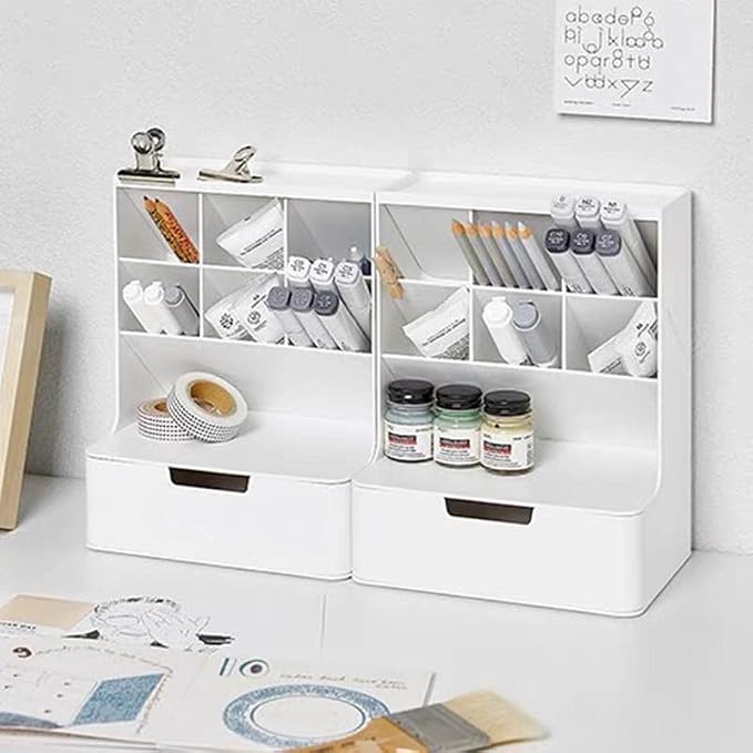 Desk Organizer with Drawer Pencil Organizer for Desk Office Organization Desktop Stationary Organizer for School Home Office Art Supplies