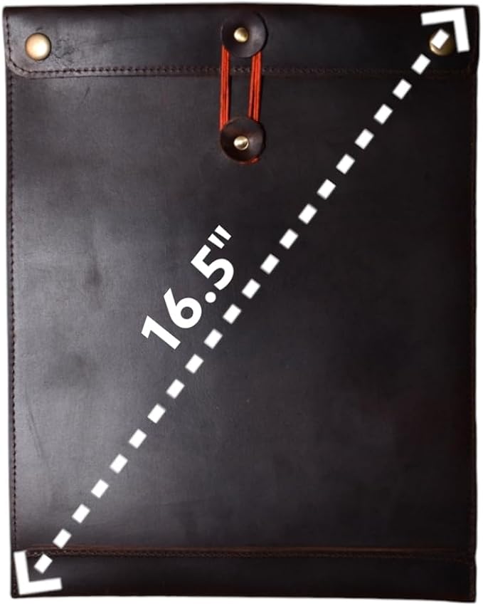 Leather Mailing Envelope Document Holder, Leather Portfolio Binder,A4 Letter Size Filing Folder,Gummed Folder Case Vertical Protector, Office Padfolio, Handmade Desk Accessories (Black)