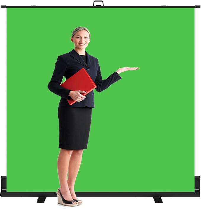 LIHONG(78.7"x78.7"Large Fabric) Pop Up Green Screen Collapsible Chroma Key Backdrop,Portable Retractable Photo Background for Tiktok Video,Live Game,Pull-up&Down Style