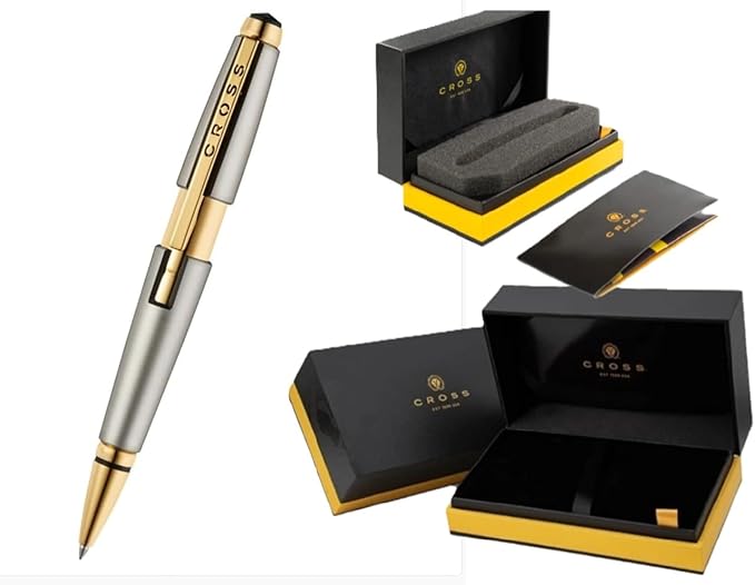 Cross Edge Rollerball Pen, Includes Luxury Gift Box (Titanium and Gold)