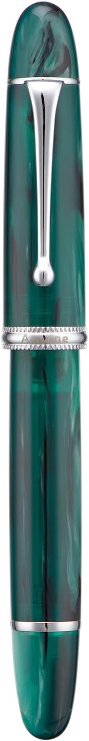 Asvine V800 Fountain Pen – Vacuum Filling System with Large Ink Capacity – Smooth Number 8 Fine Nib with Gift Case and Wrench- Green Acrylic