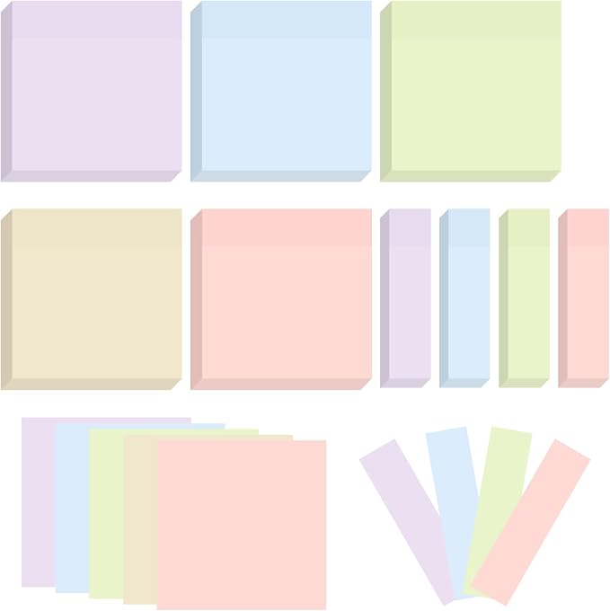 BAYTORY 6 Pads Pastel Sticky Notes, Memo Self-Stick Note, Index Tabs Easy to Post for School Office Notebook (3x3 & 3x0.7 Inch)