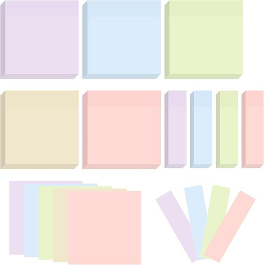 BAYTORY 6 Pads Pastel Sticky Notes, Memo Self-Stick Note, Index Tabs Easy to Post for School Office Notebook (3x3 & 3x0.7 Inch)
