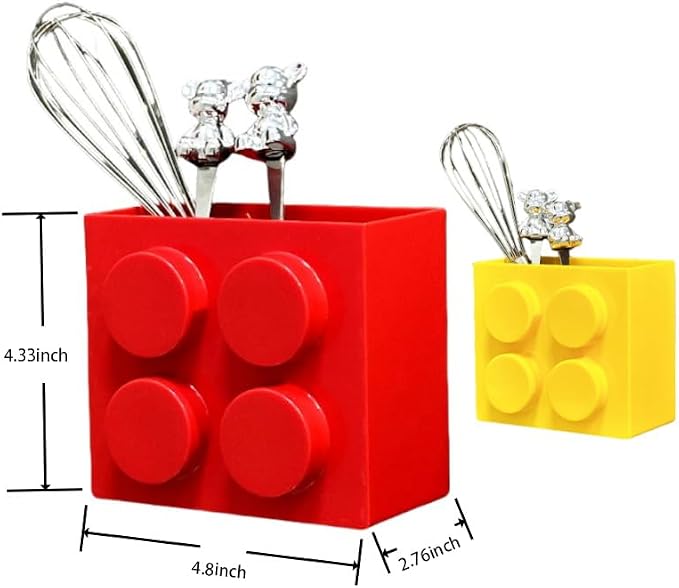 Magnetic Basket Organizer for Fridge - Lego-Style ABS Plastic Storage Box, No Drill Design for Kitchen Counter, Microwave & Whiteboard, Holds Up to 3.5 lbs (Red)