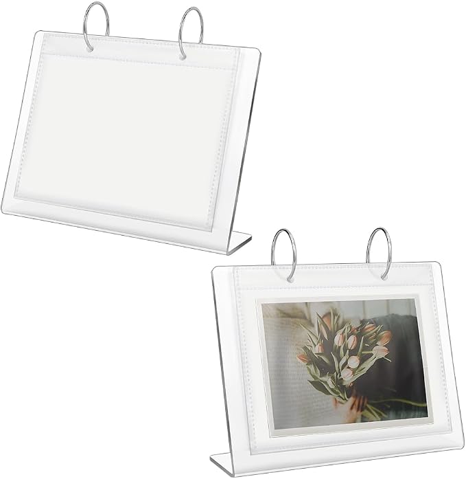 FINGERINSPIRE 2 Pcs Desktop Mini Acrylic Photo Album Holds 68 Photos of 4x6Inch Tabletop Flip Calendar Style Frames Desktop Display Holder Vertical Stand and Horizontal Display Photo Album