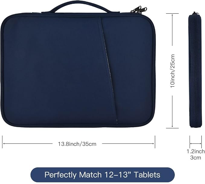 12.9 Inch Tablet Carrying Bag for Samsung Galaxy Tab S9+ Plus/S8+/S7+ Plus/S7 FE 12.4" & 13 inch iPad Pro M5 M4, iPad Air M4 M3 M2 2026-2024, Surface Pro 11 Snapdragon,10,9,8,X,7+,7,6 Sleeve Case-Blue