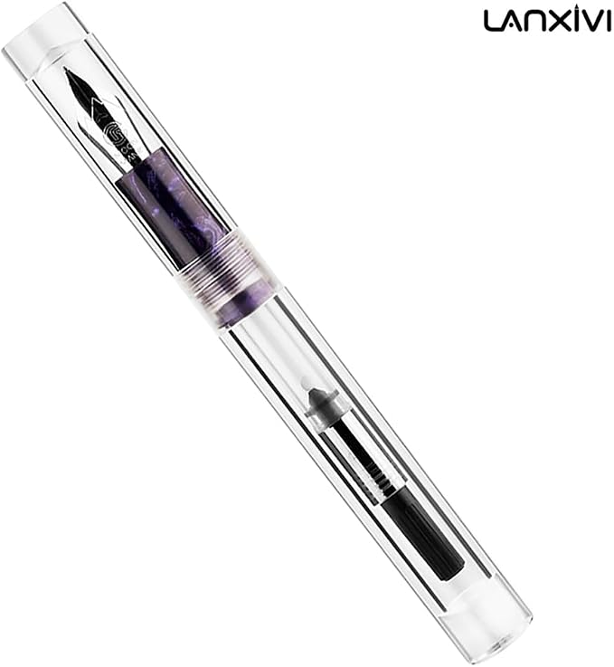 Lanxivi Majohn C1 Fountain Pen Medium Nib, Clear Transparent Acrylic Resin, Mini Pocket Pen, Eyedropper,Cartridges and Converter Filling