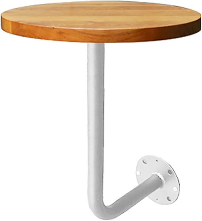 Wall-Mounted Small Round Table for Cafe, Dessert Shop & Home - 3.0MM Thick Iron Metal Anti-Deformation, Space-Saving(Solid Wood,40x45x20cm)