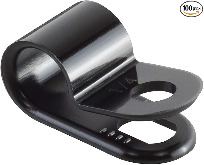GTSE Black Nylon Plastic Cable Clamps, 1/4" Screw Mounts for Cable, Rope, Tube Management, 100 Pack
