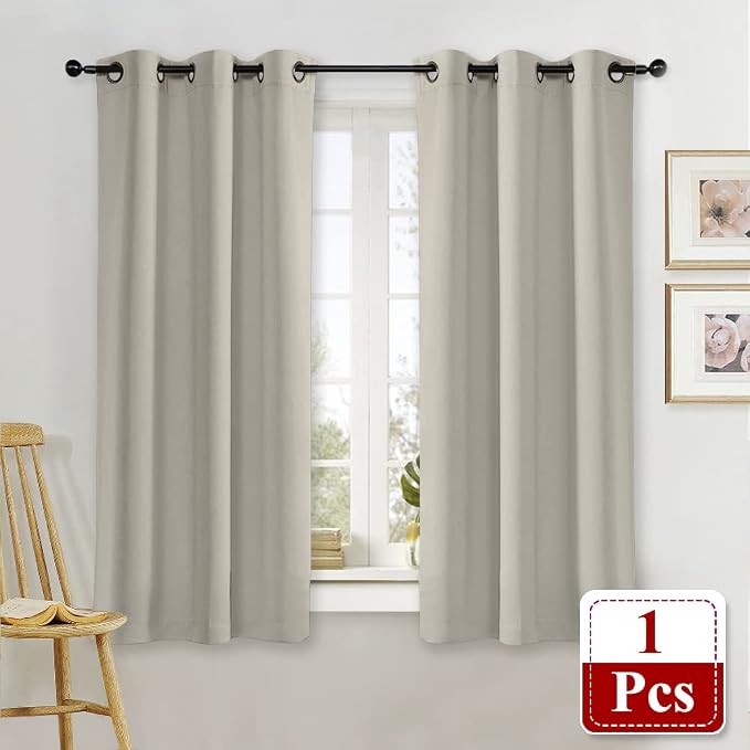 NICETOWN Natural Room Darkening Blind Shade for Kids Bedroom Triple Weave Home Decoration Light Blocking Solid Ring Top Curtain/Drape for Small Window (Single Panel, 42 x 63 inch)