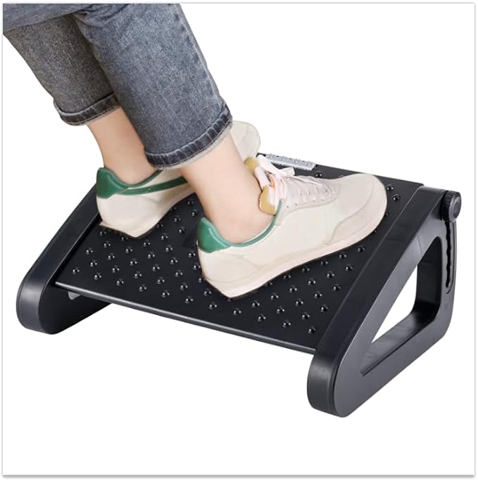Adjustable Foot Rest with Massage Roller, Ergonomic Foot Stool for Office Home Desk, Non-Slip Footrest to Improve Posture & Relieve Leg Fatigue