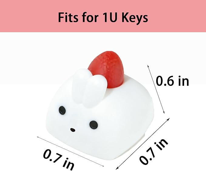 Artisan Keycaps, Cute Custom Couple Rabbits Bunny Key Caps for MX Mechanical Keyboard, Resin Handmade 1U Replacement for Esc Arrow Keys - Strawberry Rabbit