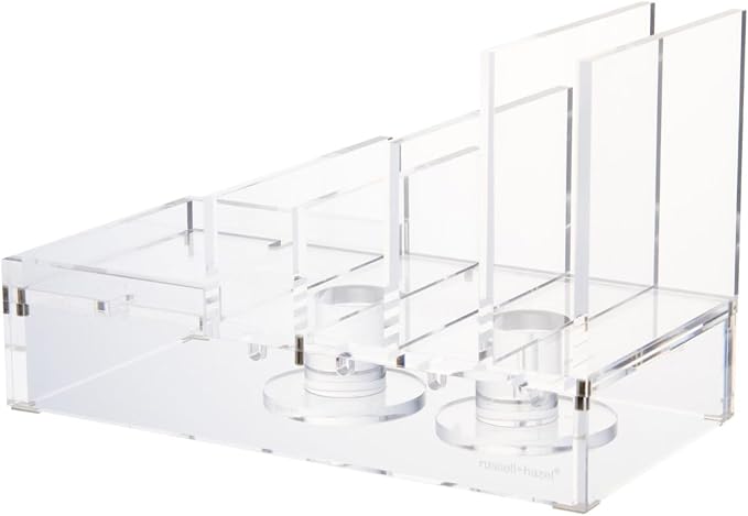 russell+hazel Acrylic Charging Station & Tech Collator, Clear | Charges and organizes phone, tablet & earbuds in one spot. A clear acrylic tech collator that tidies cords on any desk.