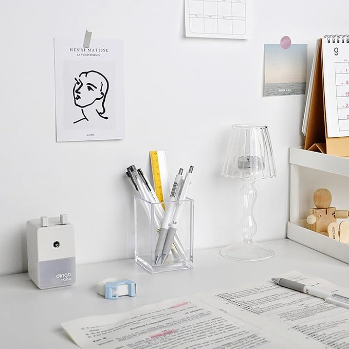 HSYMQ Clear Acrylic Pencil Pen Holder Cup, Clear Makeup Brush Holder, Acrylic Desk Accessories, Stationery Organizer for Office Desk Accessory