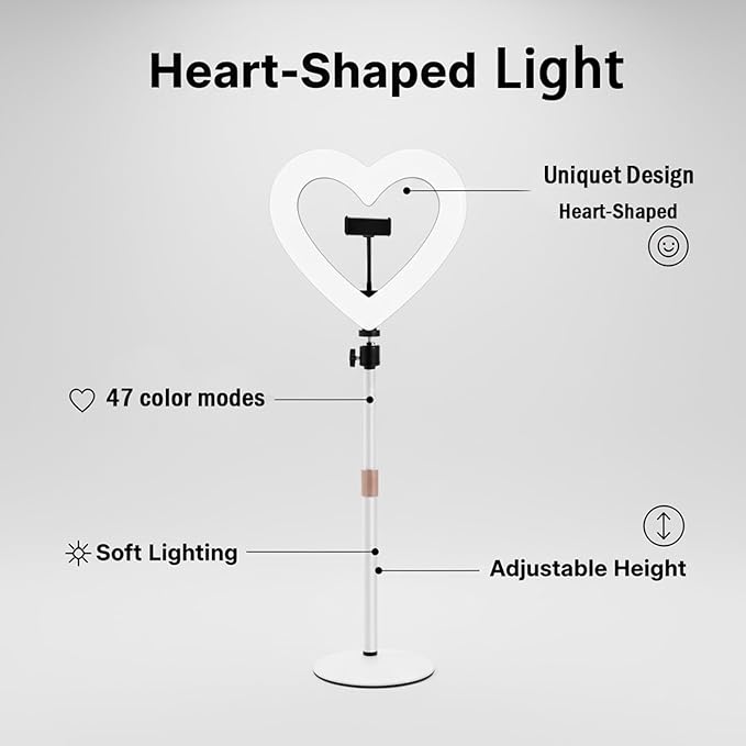Ring Light for Desk,Heart Tabletop Light with 26" high Stand, RGB 47colors Selfie Light,USB Powered LED Desktop lamp with Phone Holder for Makeup Lights, Laptop Live Stream, YouTube,TikTok