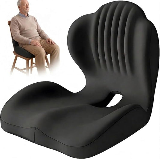 Non-Slip Ergonomic Seat Cushion for Office Chair, High-Density Memory Foam Desk Chair Cushions with Lumbar Support & Tailbone Pain Relief, Breathable Two-Tone Butt Pillow for Car, Gaming Chair - Black