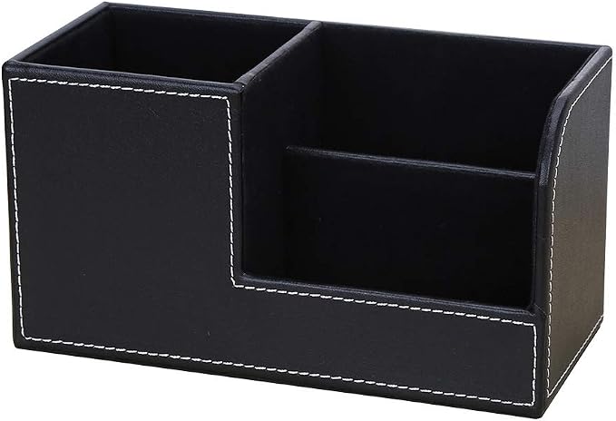 Leather Multi-Function Desk Stationery Organizer Storage Box Pen/Pencil, Cell Phone, Business Name Cards, desk organizers (Black)