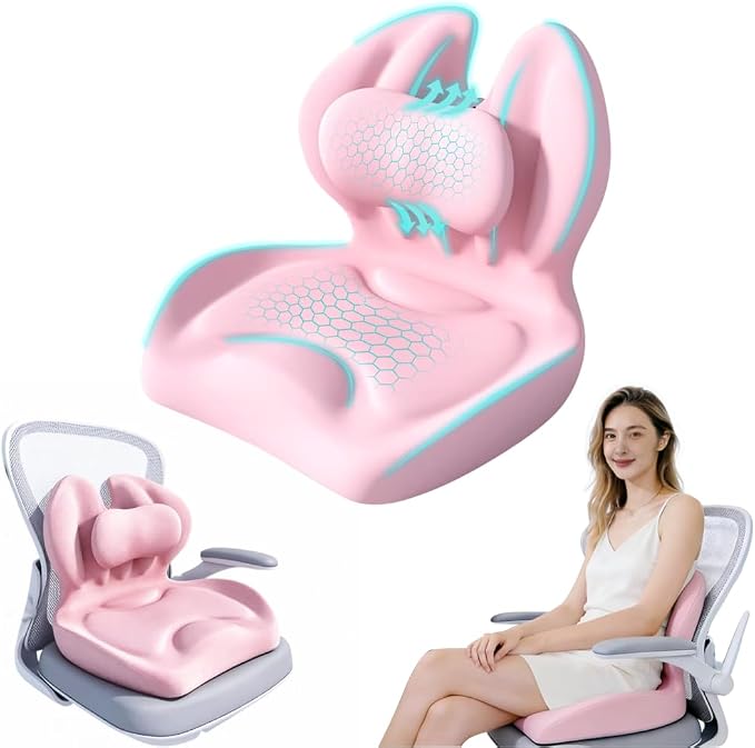 Adjustable Memory Foam Lumbar Cushion - Ergonomic Lower Back Support Pillow with Cotton Cover, Mid-Height Customizable Design for Office Chair, Car Seat, Long Sitting (Pink, Large)