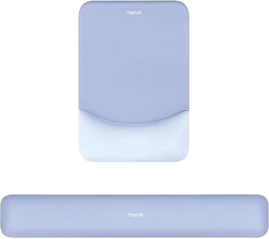 MOSISO Wrist Rest Support for Mouse Pad&Keyboard Set, Rectangular Ergonomic Mousepad Non-Slip Base Home/Office Pain Relief&Easy Typing Pad with Neoprene Cloth&Raised Silicone Lining, Slate Blue