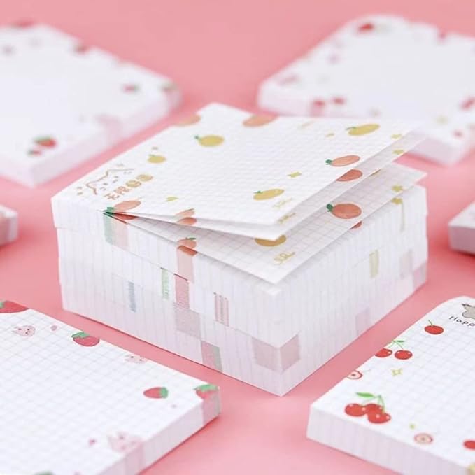 4 Pack Cute Sticky Notes Kawaii Sticky Notes Memo Pad 3.1x3.1 Inches Self-Stick Note Pads Colorful Fruit Sticky Note Pads for Girls DIY Office Home School (320 Sheets), 4 Pads 80 Sheets/Pad