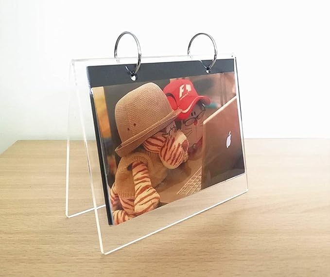 Leoyoubei 13 Page 4x6 Photo Frame Flip Photo Album on Stand,Acrylic Sign Holder 26 Photos Desktop Double Sided Display Advertising Paper Portrait Calendar Menu Beverage Ad Card (V Type