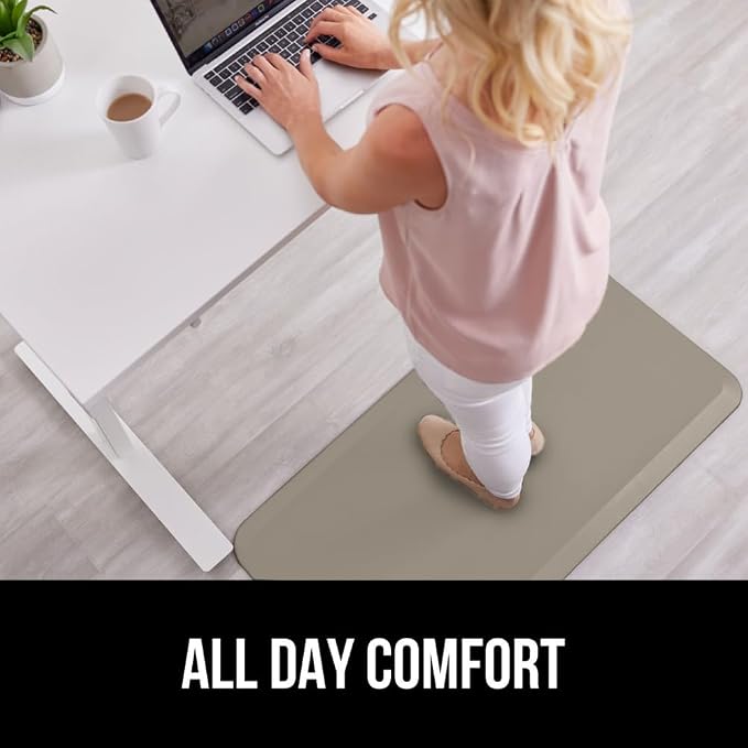 GORILLA GRIP Comfortable Cushioned Kitchen Mats for Floor, Waterproof and Stain Resistant Soft Top, 3/4 Inch Thick Ergonomic Standing Desk Anti Fatigue Mat, Foam Supports Ankles, Feet, 20x32, Toffee