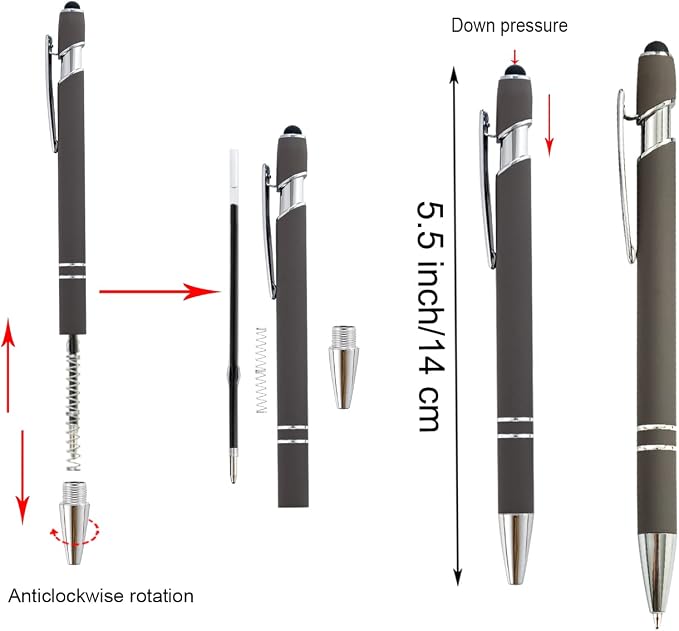 PASISIBICK 12 Pieces Ballpoint Pen with Stylus Tip, Metal, 2 in 1 Stylus Ballpoint Pen 1.0 mm Black Ink (Pack of 12) for Smartphone, Tablet