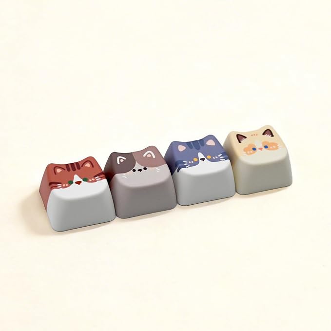 Artisan Keycaps, 4 Keys Cute Cat Custom Cover Caps for MX Mechanical Keyboard, Resin Handmade 1U Replacement for Esc Del Arrow Key - Cat Set