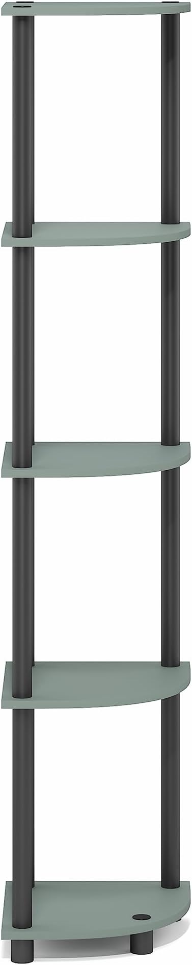Furinno Turn-N-Tube Corner Shelf, 5-Tier Corner Bookshelf, Open Storage Shelves, for Organization and Storage, Living Room, Home Office, Garage, Bedroom, Sage Green