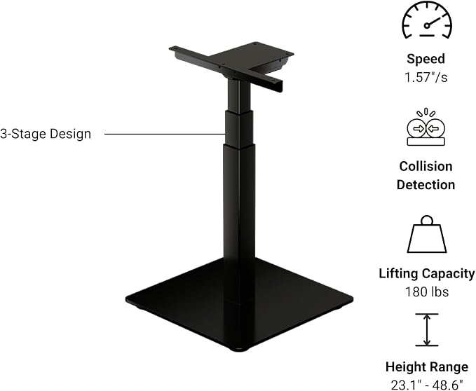 PROGRESSIVE AUTOMATIONS Height Adjustable Single Desk Frame - DIY Small Electric Standing Desk Bar Table Lift, 25.5" Stroke, 180 lbs Force, FLT-01 Black