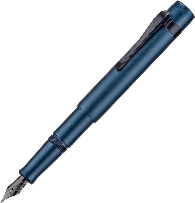 HONG DIAN M2 Black Forest Mini Fountain Pen, Extra Fine Soft Nib & Sleek Shape Aluminium Short Pocket Travel Pen (Midnight Blue)