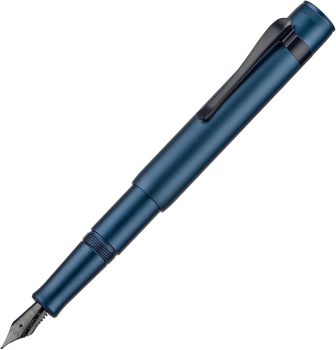 HONG DIAN M2 Black Forest Mini Fountain Pen, Medium Soft Nib & Sleek Shape Aluminium Short Pocket Travel Pen (Midnight Blue)