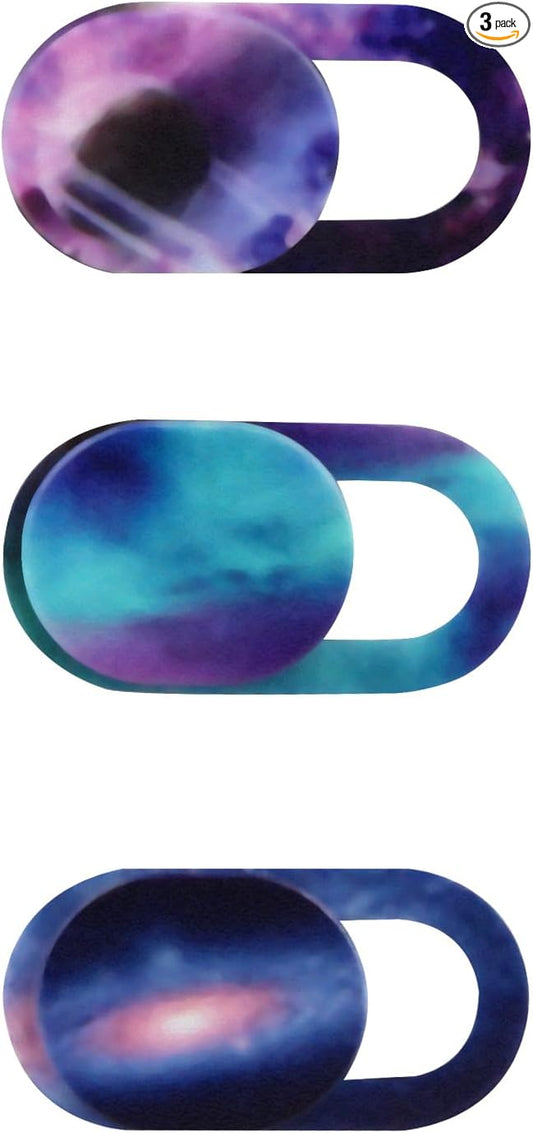 Camera Cover Slide 3 Packs, Webcam Cover Ultra Thin Sticker Privacy Protector fit for MacBook Pro, iMac, iPad Pro, and More Laptop or Tablet, Colorful Space